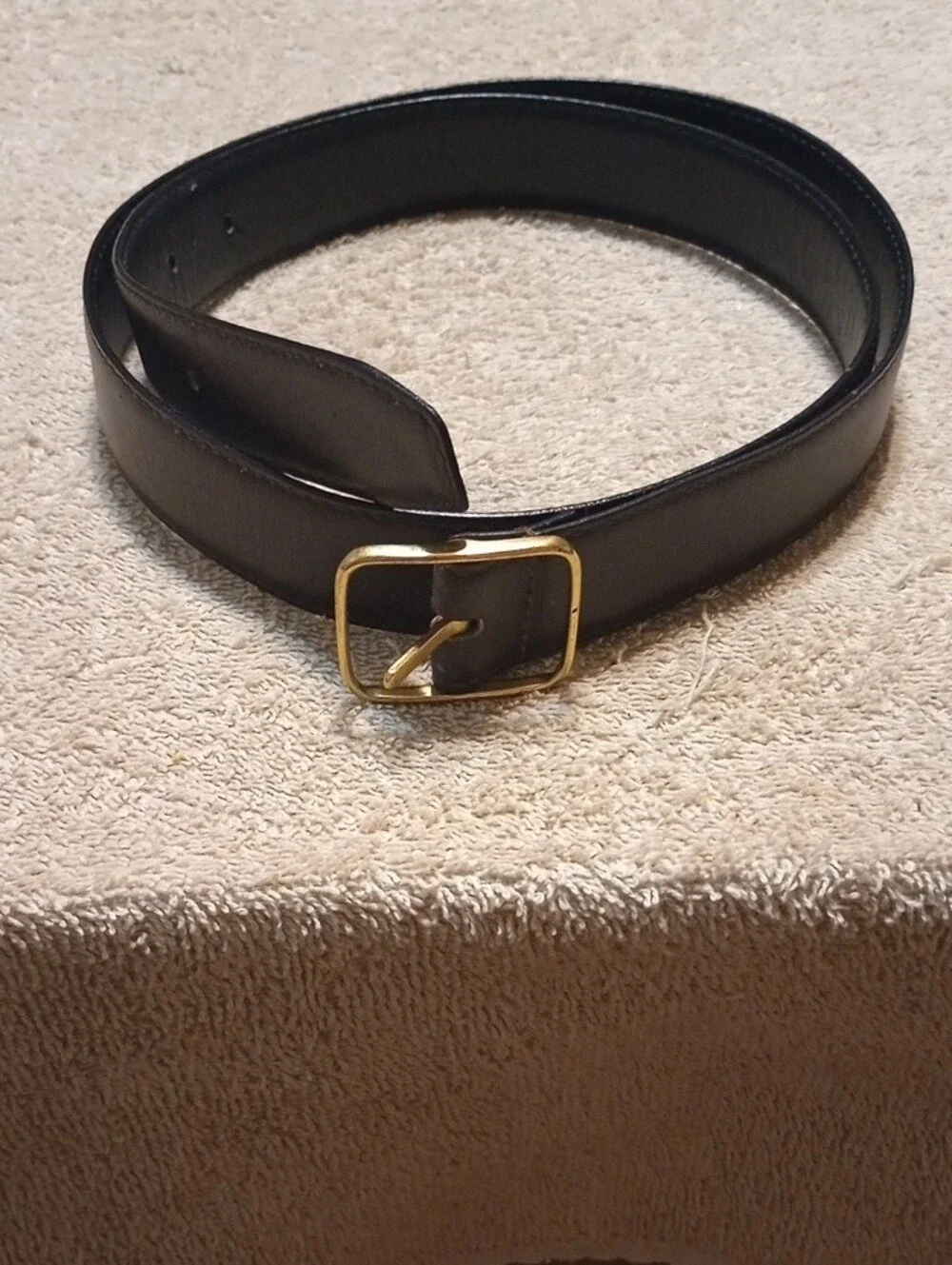 Classic Black Leather Belt with Gold Buckle